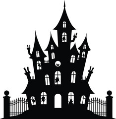 Obraz premium haunted castle, gothic architecture, spooky, dark, ominous, moody, atmospheric, dramatic lighting, spires, turrets, shadows, silhouettes, gates, mystery, supernatural, horror, creepy, eerie, unsettlin