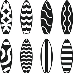Set of Surfboard Silhouettes with Abstract Patterns – Vector Illustration for Summer and Beach Designs