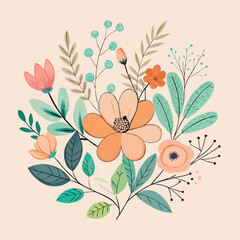 Hand-Drawn Black and Colored Floral Bouquet Illustrations &ndash; Botanical Clip art Set for Coloring Pages, Invitations, and Craft Design. Wildflower line art bouquets set, botanical vector illustration.