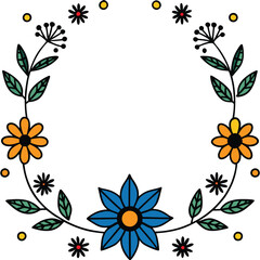 Obraz premium Elegant Blue and black & white Flower Wreaths and Decorative Botanical Borders for Invitations and Greeting Cards. wreath of branches and leaves. simple illustration in sketch style.