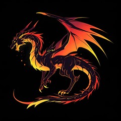 Vibrant Fiery Dragon Illustration Against Dark Background