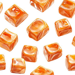 2d illustration of a tileable pattern of caramel candies isolated on a white transparent background