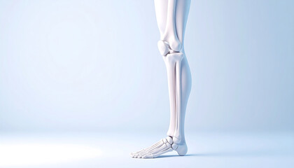Anatomical illustration showing the bones of a human leg from the knee to the foot against a light blue background.