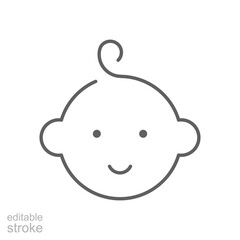 Happy little boy head icon. Simple outline style. Line symbol isolated. Face of baby boy. Editable stroke