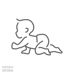 The baby is crawling line icon. Simple outline style. Toddler development. Early childhood.  Editable stroke