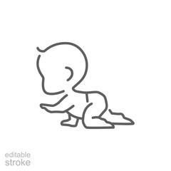 The baby is crawling line icon. Simple outline style. Toddler development. Early childhood.  Editable stroke