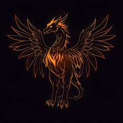 Fiery Phoenix Illustration with Glowing Wings on Dark Background