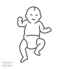 The child lies on his back line icon. Simple outline style. Toddler development. Early childhood. Editable stroke