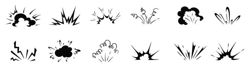 cartoon bomb explosion smoke fire comic clouds.