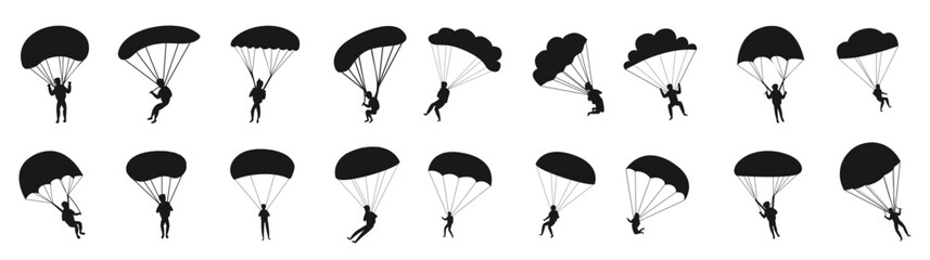 collection skydiver parachuting isolated vectors silhouettes