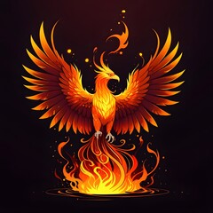Majestic Fiery Phoenix Rising from Flames in a Captivating Digital Art Illustration