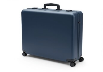 Blue suitcase with wheels isolated on white background