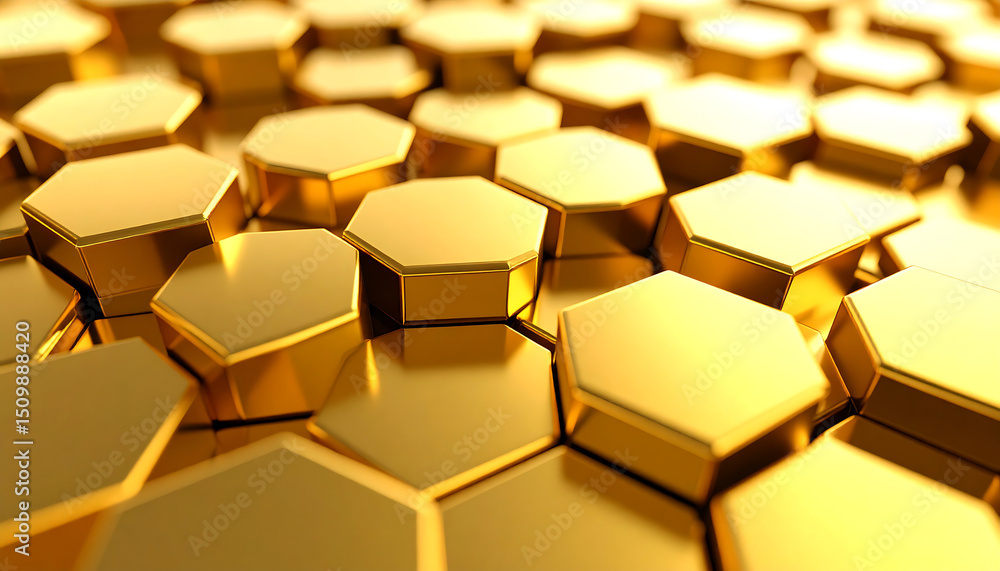 Poster close-up of golden hexagons with shallow depth of field.