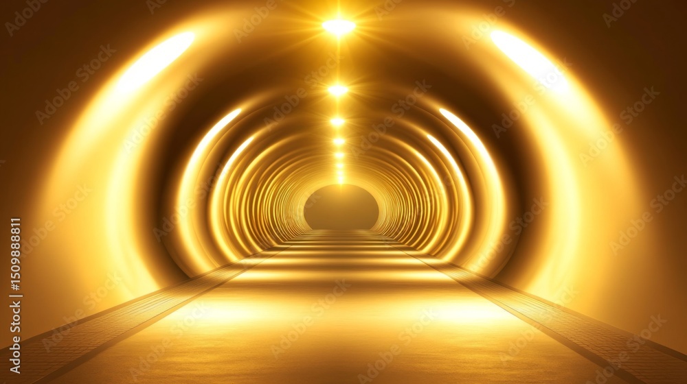Leinwandbilder A dimly lit subway tunnel with smooth concrete walls and track rails leading into the distance, illuminated by soft lights along the walls, creating a mysterious atmosphere