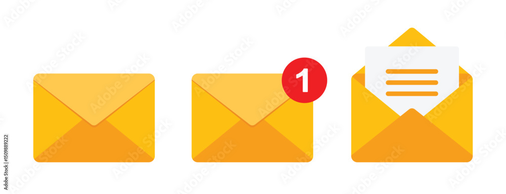 Poster message icon set. mail symbol collection with new message notification and open envelope sign. simpl