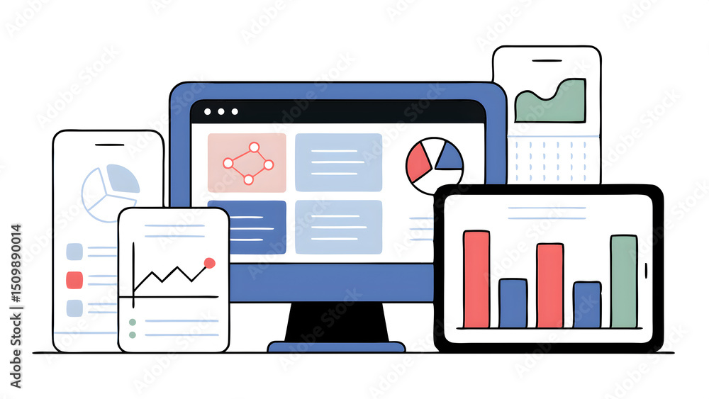 Poster analyst manages the system database reports analytics business analyzes data plans and shows a dashb