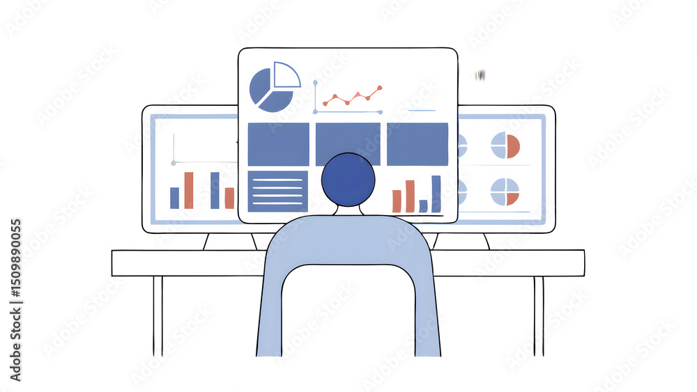 Poster analyst manages the system database reports analytics business analyzes data plans and shows a dashb