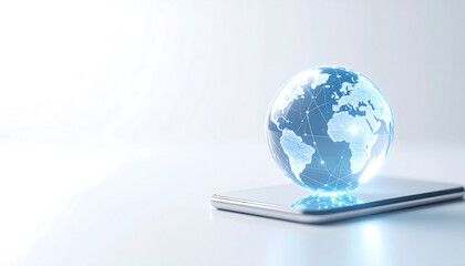 Glowing global network on a smartphone screen, illustrating worldwide digital communication technology.