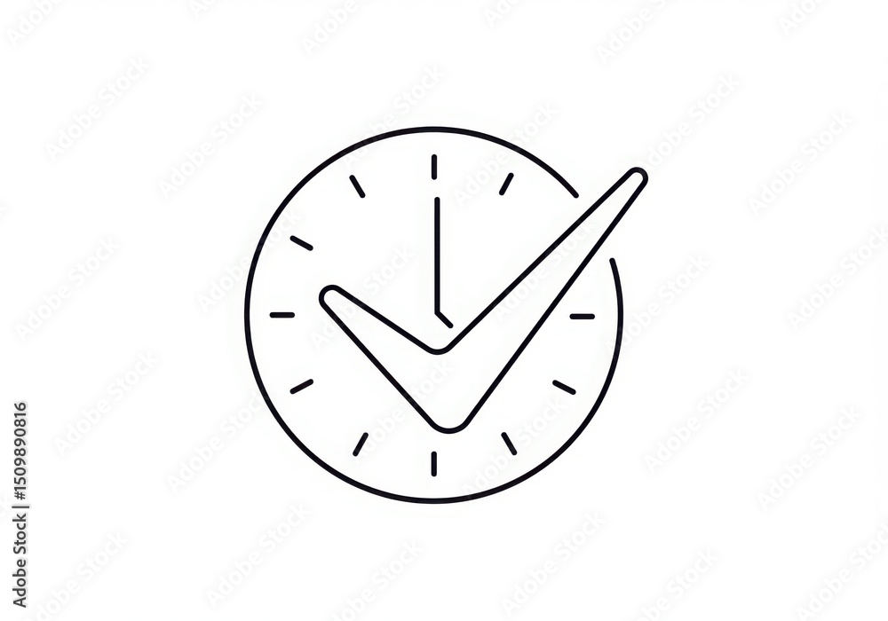 Poster clock with check mark icon isolated on white background
