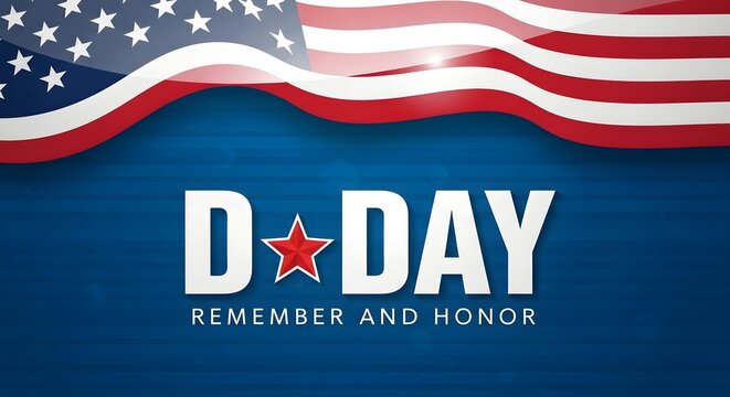Remember D-Day: A poignant American flag graphic design honoring fallen soldiers with a blue wood background and a powerful message of remembrance and respect.