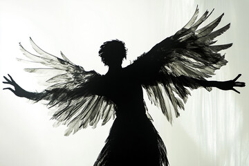A bird-like humanoid spreading its wings silhouette