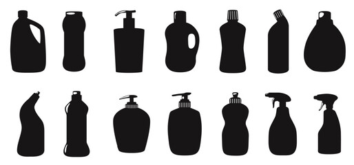 detergent bottle cleaner bleach disinfectants antiseptic isolated vectors silhouettes