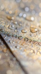 Fototapeta premium Water droplets on metallic surface abstract macro photography