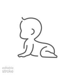 Baby crawling icon. Simple outline symbol. Line style small kid silhouette. Infant isolated. Editable stroke