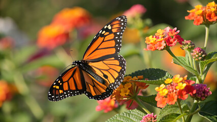 Obraz premium A vibrant meadow on the first day of spring, with colorful wildflowers blooming, butterflies fluttering, and the sun shining brightly over the fresh green grass