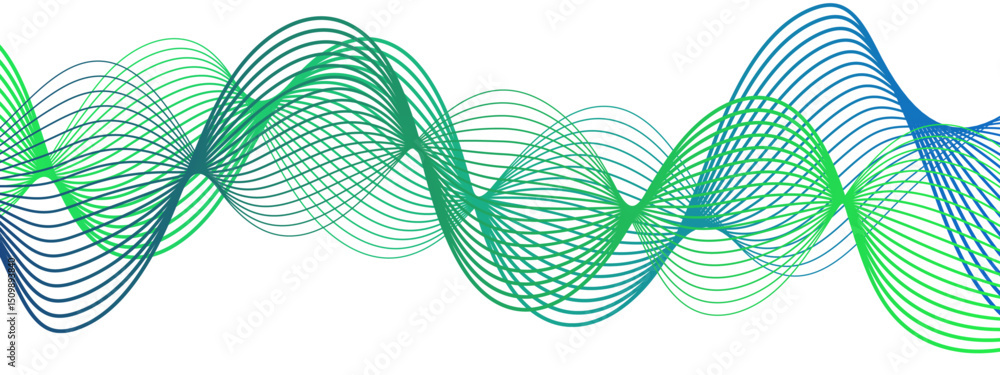 Aufkleber abstract wave pattern with intertwining green and blue linear curves forming smooth sinusoidal shape
