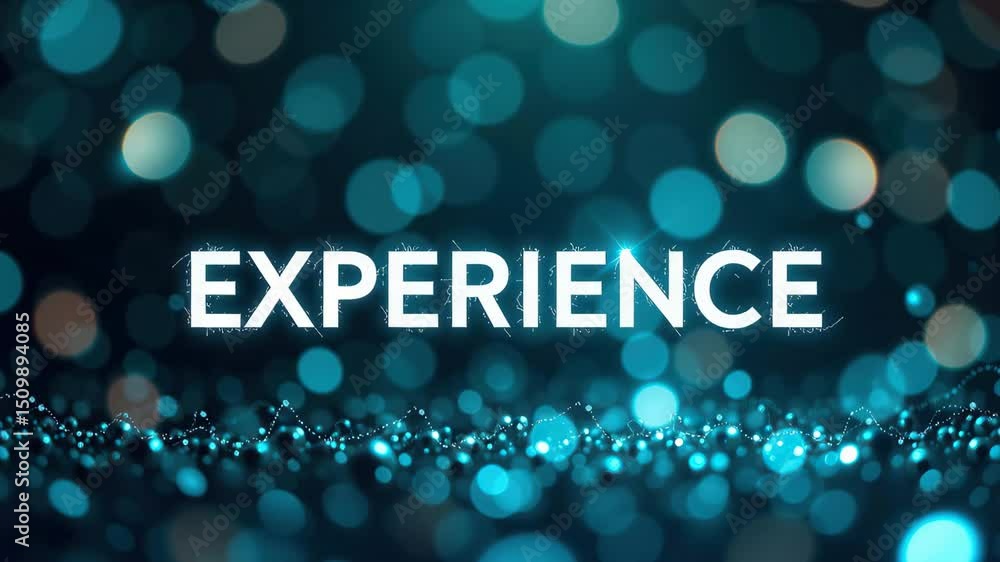 Poster bright blue bokeh background with experience text overlay design