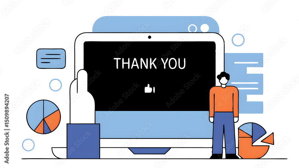 Poster presentation from technology digital a businessman using a laptop and showing the message thank you 