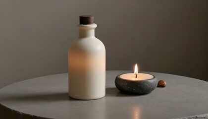 Elegant Minimalist Setup Featuring Candlelight and Neutral Tones