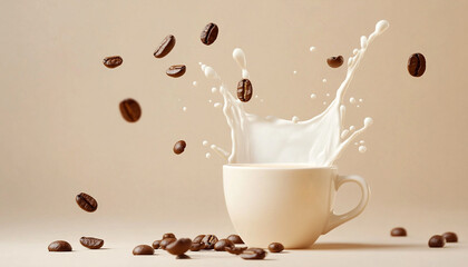 Obraz premium Coffee with milk splashing in cup and falling
