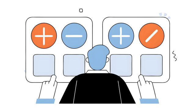 shows icon plus and minus businessman selects the minus sign concept of comparing pros and cons opposite negative positive the decision to choose plus vs minus versus good and bad 36337237 1