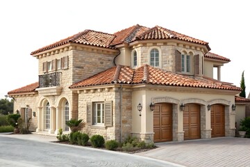 Fototapeta premium Large house with a red roof and brown trim