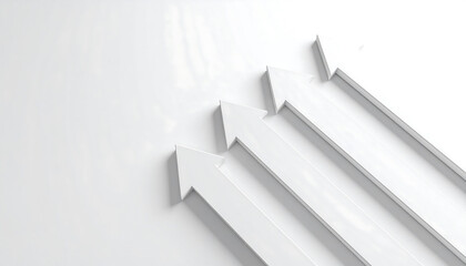 White arrows pointing upwards on a bright white background, symbolizing growth, direction, or success in a minimalist design.