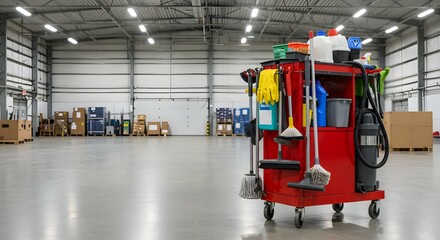 Industrial Cleaning Supplies and Equipment in a Large Warehouse Facility
