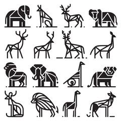 Geometric Animal Vector Set – Minimalist Black and White Abstract Wildlife Icons