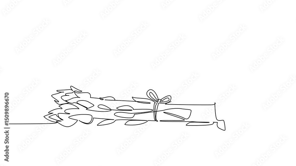 Poster animation of single continuous line drawing girl reading on asparagus. seriously read about the bene