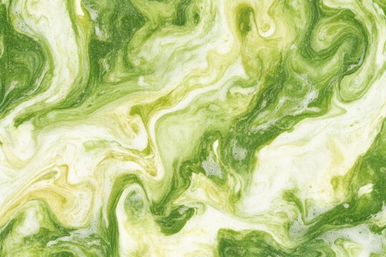 Abstract fluid art design. Green, yellow, and white colors blend in swirling patterns