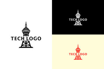 tech tower with centered typography vector illustration, logo for smart city, digital tower, corporate, co working space, tech city, ai building, it firms, data center, tech, and more