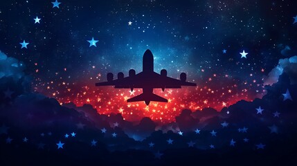 A Night Flight Through the Stars: Airplane Silhouette in the Galaxy
