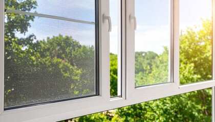 White Window Frame With Green Trees View