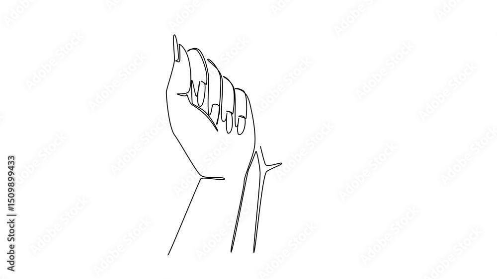 Poster self drawing animation of continuous one line drawing a pair of hands side by side and showing color