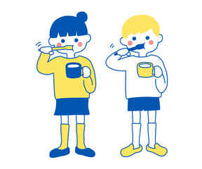 歯みがきする子供たち