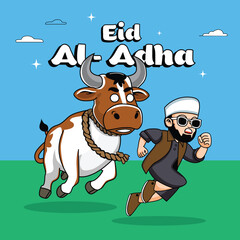 Trendy Muslim Boy chased By Cow in Eid Al Adha Celebration