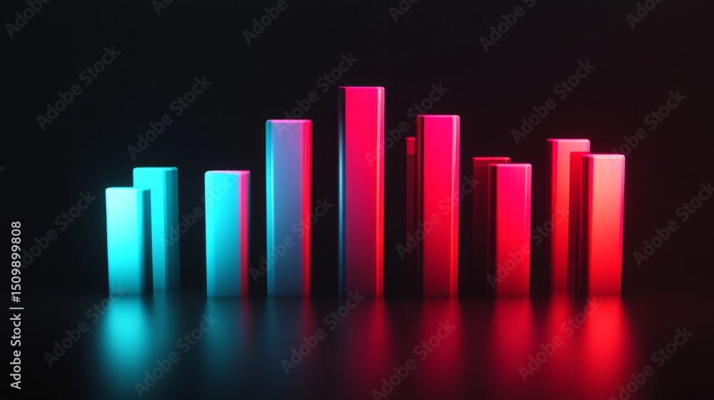 Aufkleber A professional D bar graph with smooth, glossy bars in shades of red and blue, showing the increasing value of a financial market over time