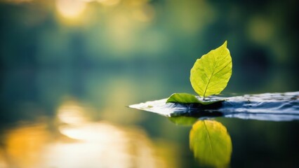 Serene CloseUp of Green Leaf on Water's Edge