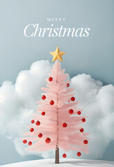 Minimalist Holiday Greeting Card Featuring Pink Christmas Tree